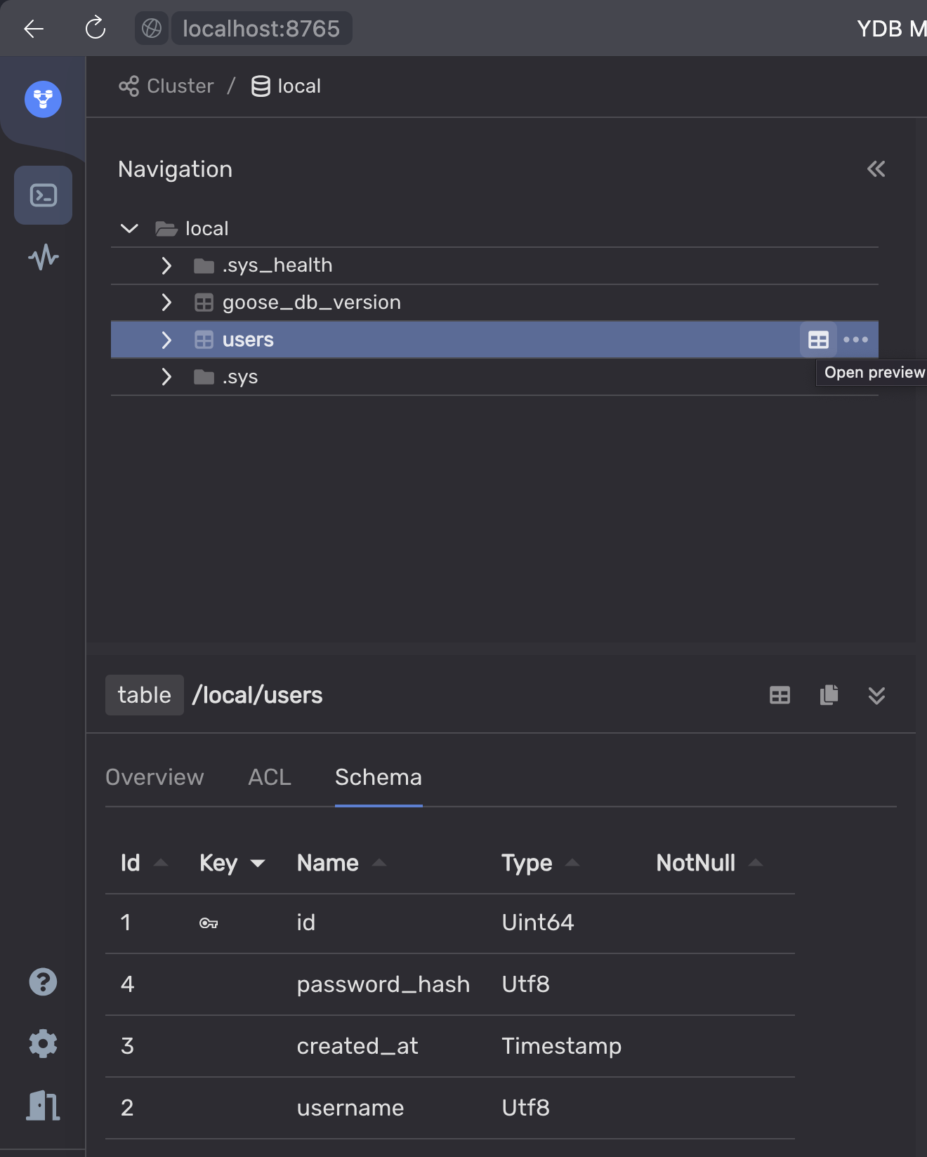 YDB UI after apply second migration