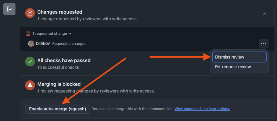 Example of enabling auto-merge and dismissing stale review